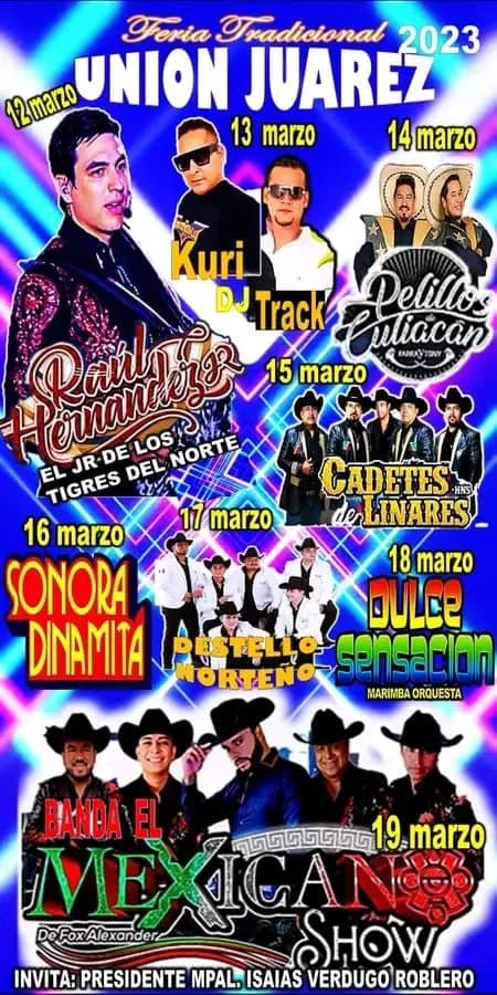 El H. Ayuntamiento Municipal de Union Juárez, que preside Isaías Verdugo Roblero, te invita a su “Feria Tradicional en Honor a San José”.