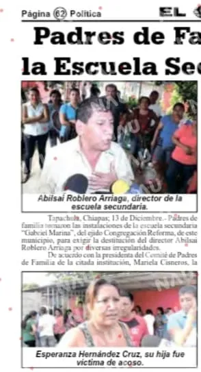Padres de familia exigen destitución de director Abilsaí Roblero Arriaga