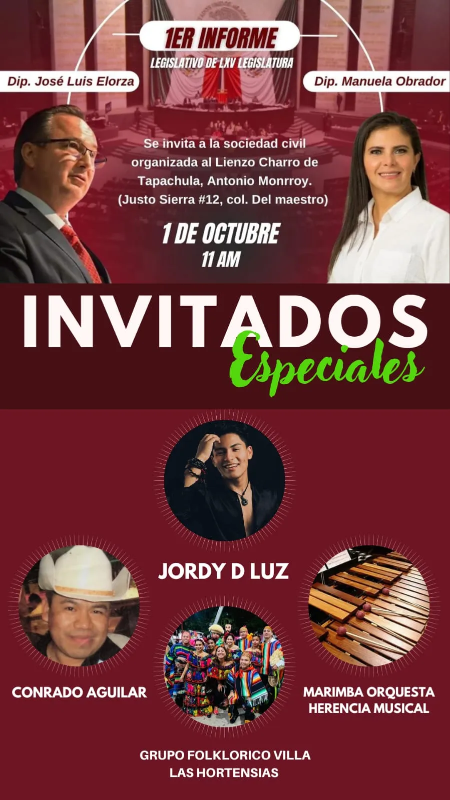 Los invita al 1er. Informe Legislativo de LXV Legislatura