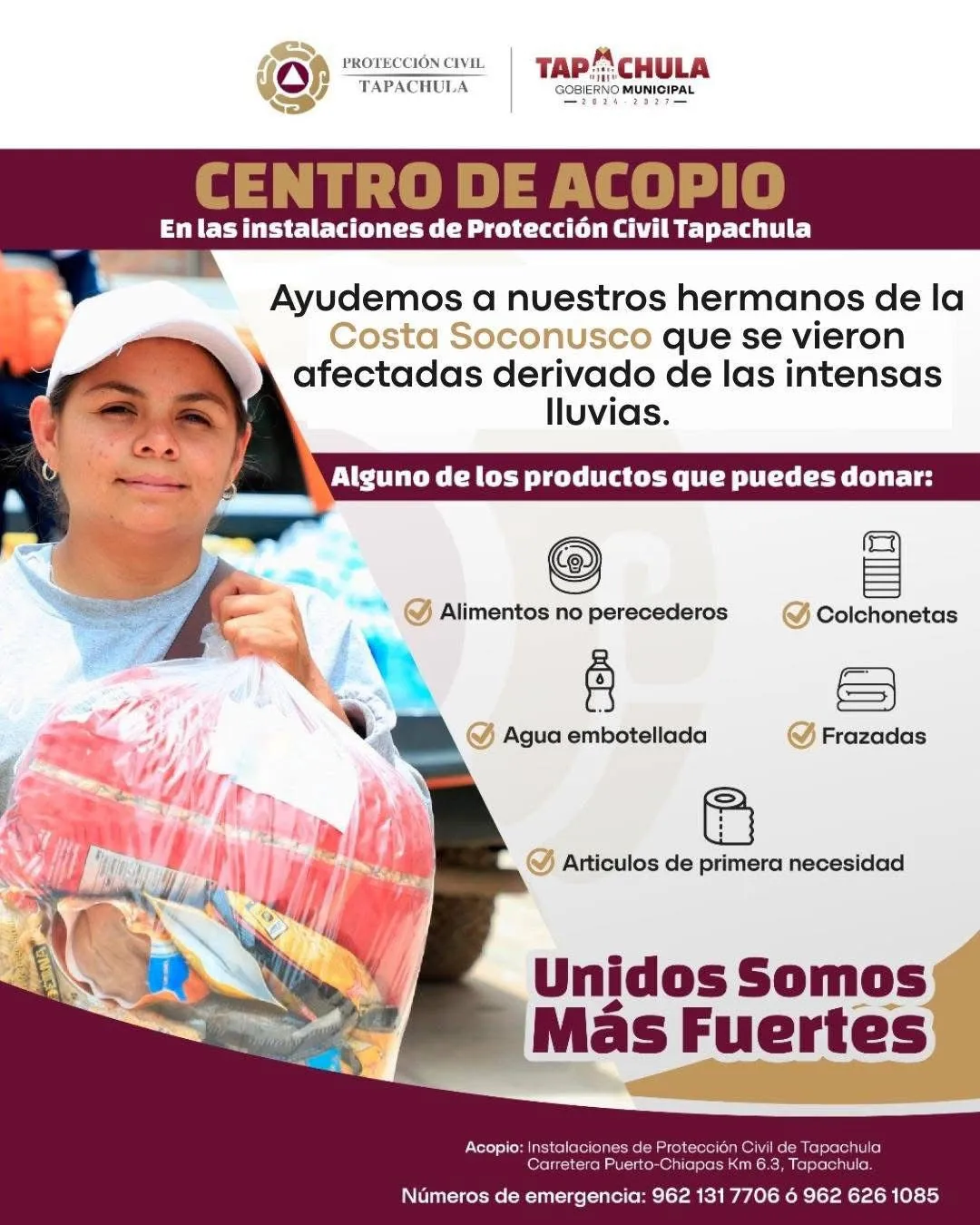 PC Tapachula activa Centro de Acopio y emite alerta preventiva ante posibles lluvias intensas
