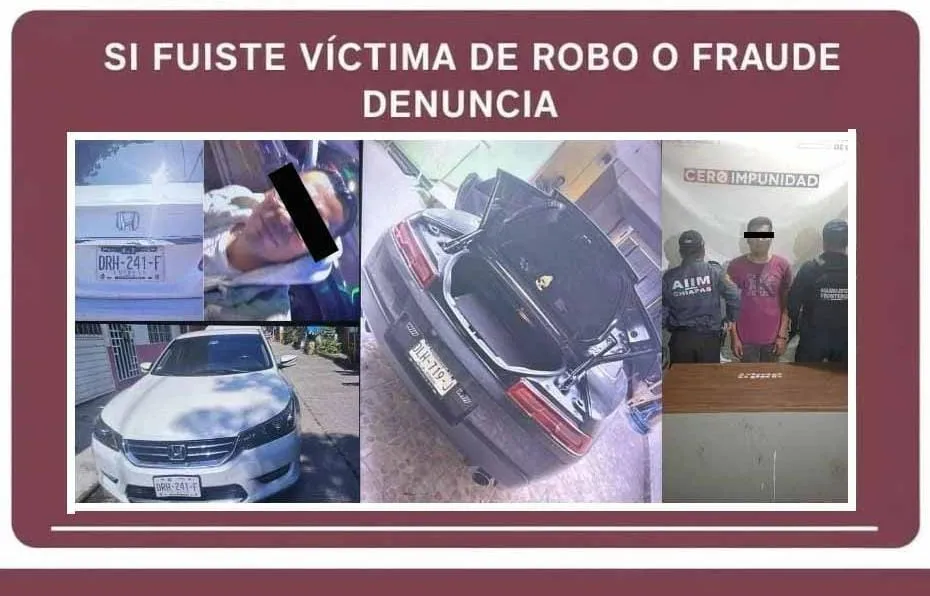 SEGURIDAD PÚBLICA DE TAPACHULA, DETIENE A PRESUNTO DEFRAUDADOR DE VEHÍCULOS
