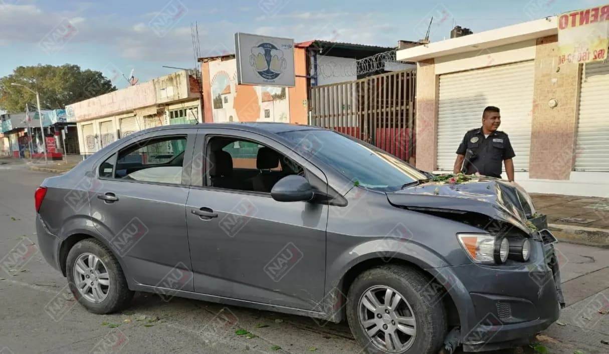 Abandonan un vehículo tras derribar un poste metálico y un árbol de ornato