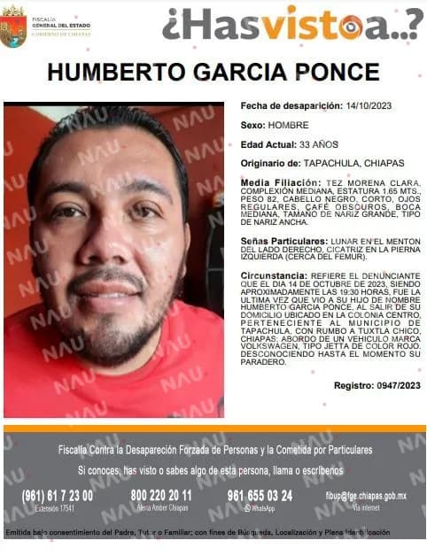 Desapareció y le dijo a sus familiares que iba a vender un carro a Tuxtla Chico