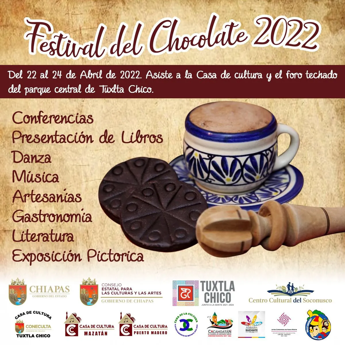 Todo listo para el “Festival Cultural del Chocolate 2022” del 22 al 24 de abril en Tuxtla Chico