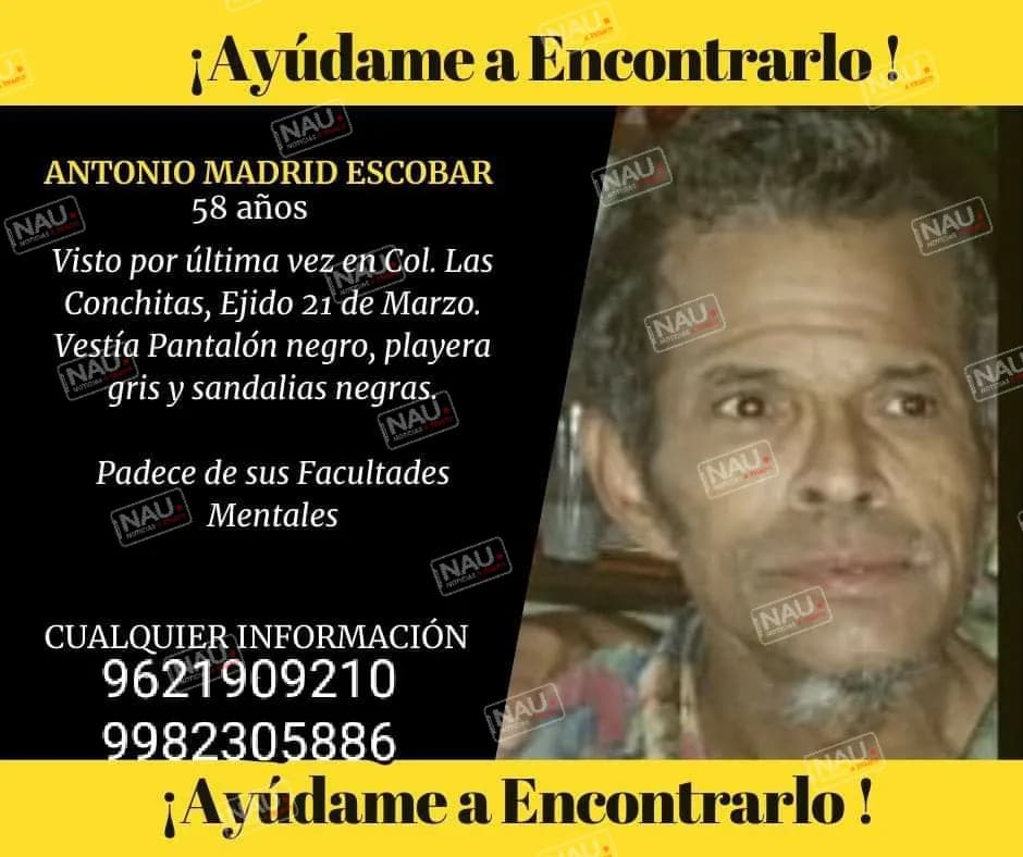Piden ayuda para localizar a un señor reportado como extraviado.