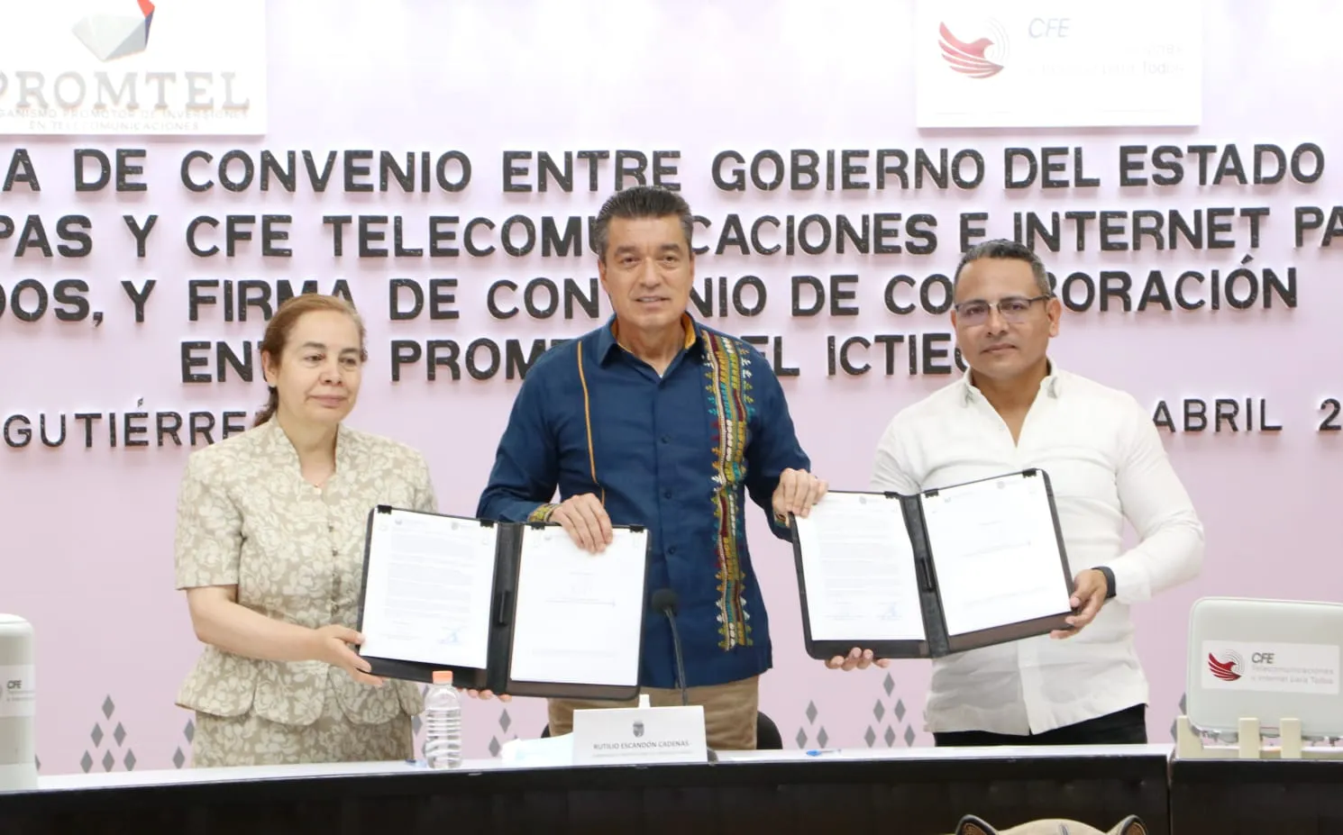 Gobierno de Chiapas, CFE TEIT, Ictiech y Promtel firman convenios que llevan internet a sitios públicos