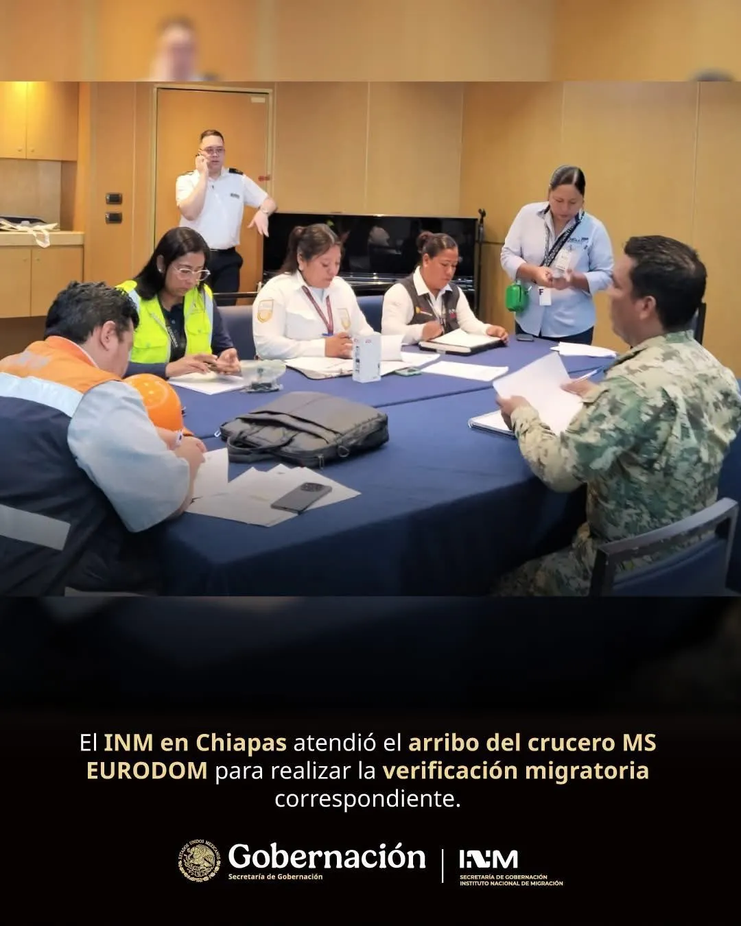 Personal del #INMChiapas atendió el arribo del crucero MS EURODOM, procedente de Huatulco. ⛴️🇲🇽