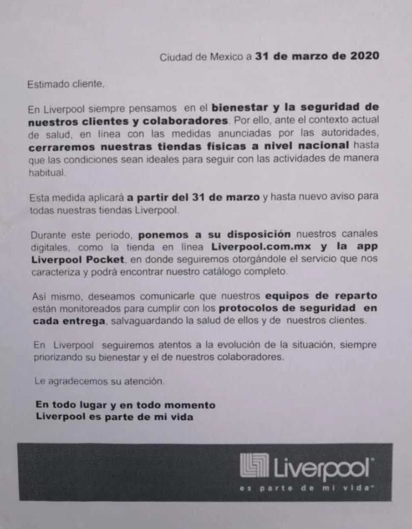 Cierra temporalmente LIVERPOOL en Chiapas