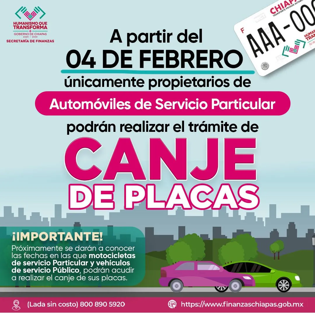 Inicio del Canje de Placas 2025 para vehículos de uso particular en Chiapas