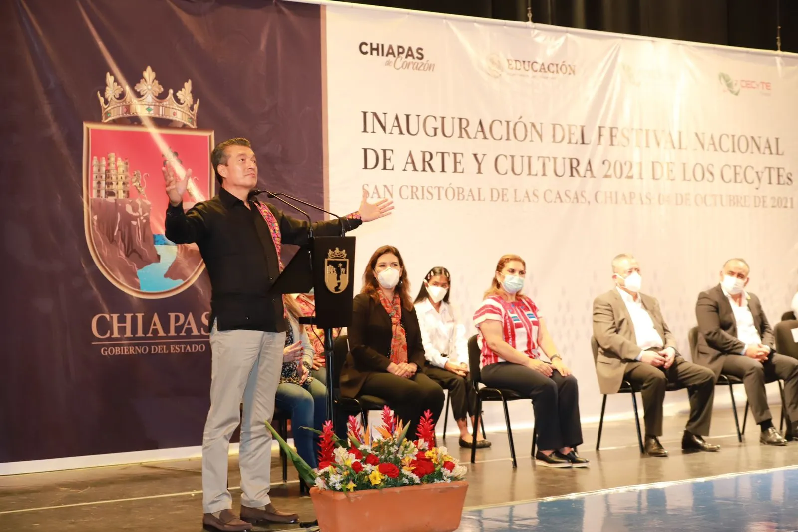 Rutilio Escandón inaugura Festival Nacional de Arte y Cultura Cecyte 2021, en San Cristóbal de Las Casas