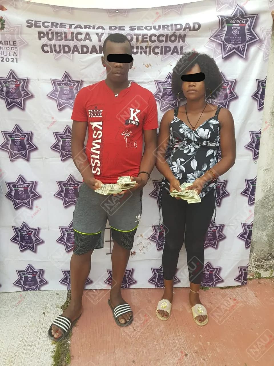Detienen a pareja con dólares y una persona con marihuana