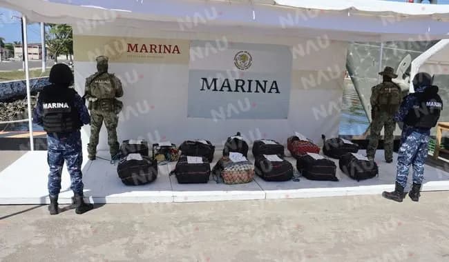 Marina asegura 590 kilogramos de presunta cocaína y detiene a dos personas en Chiapas