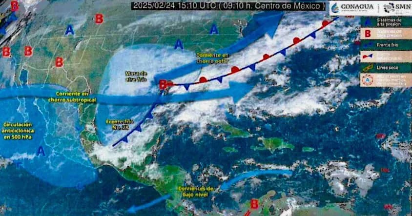 Frente Frío No. 28 ocasionará chubascos y lluvias fuertes en Chiapas