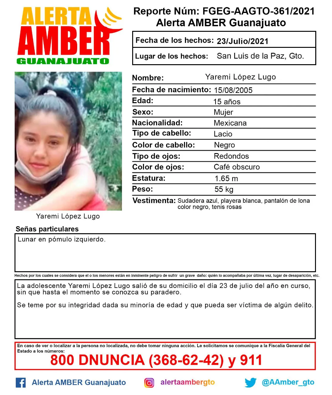 FGE localiza en Chiapas a adolescente con Alerta Amber en Guanajuato.