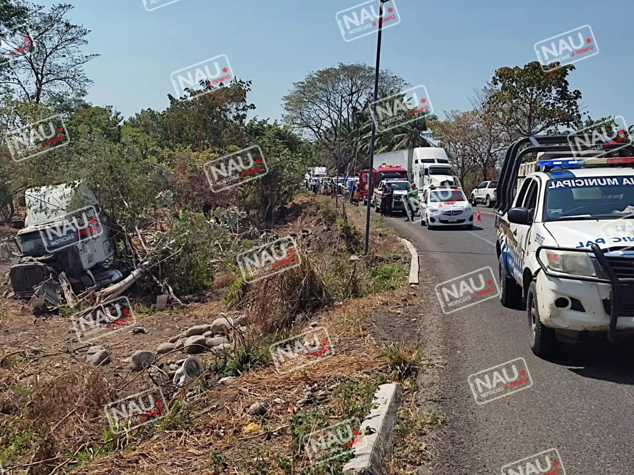 Se duerme conductor de cabezal de trailer y sale de la carretera.