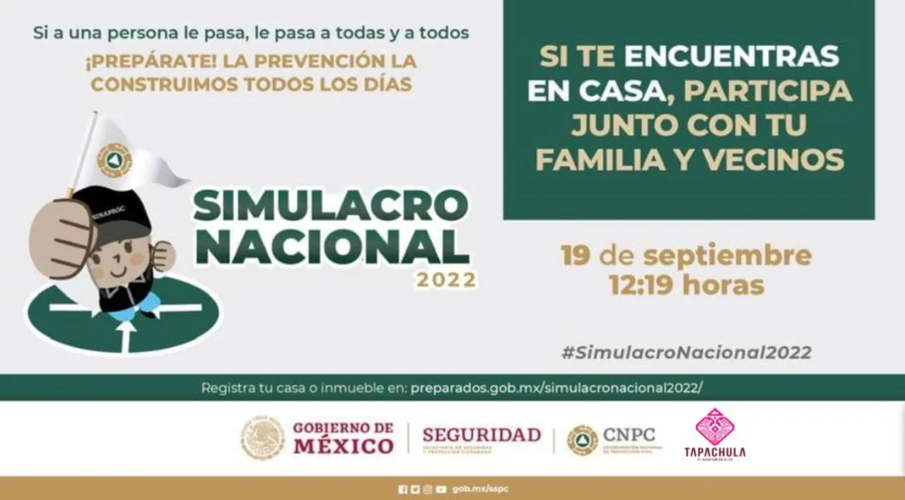 AYUNTAMIENTO DE TAPACHULA INVITA A PARTICIPAR EN SIMULACRO DE SISMO ESTE LUNES 19 DE SEPTIEMBRE