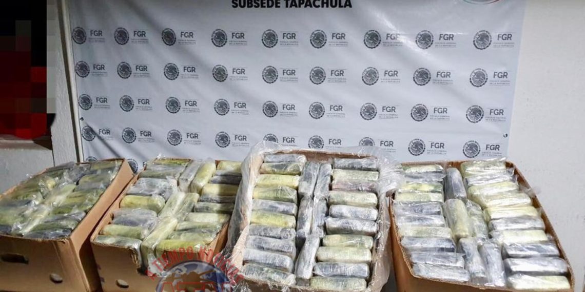 Aseguran 100 kilogramos de cocaína en el Hueyate de Huixtla