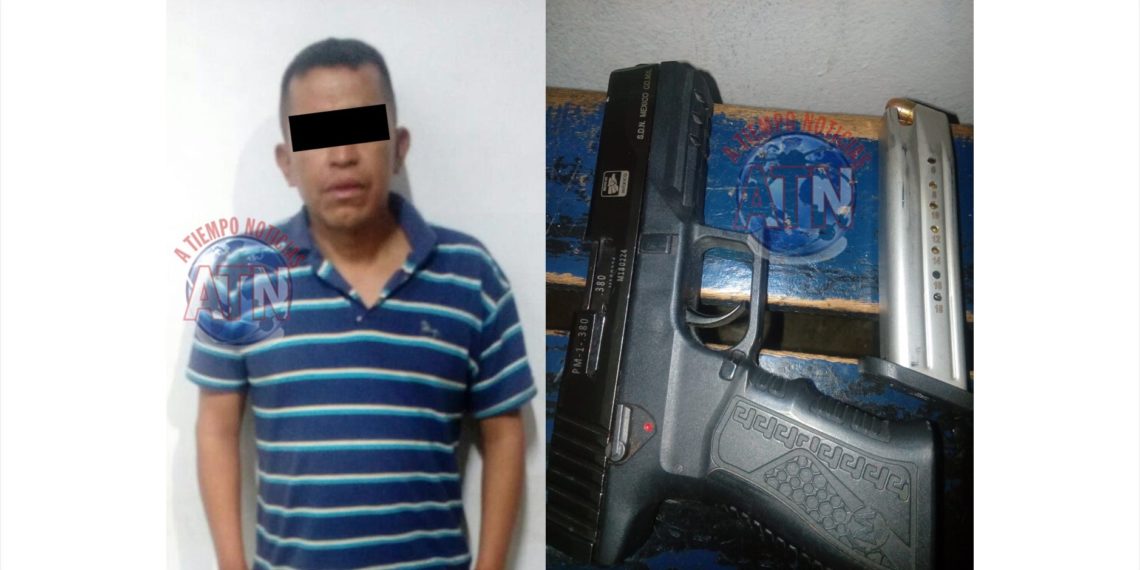Ebrio elemento de seguridad privada le encontraron una pistola en la cintura