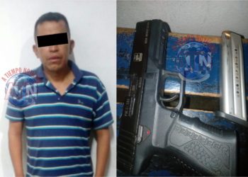 Ebrio elemento de seguridad privada le encontraron una pistola en la cintura