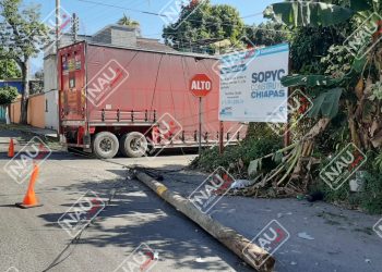 Tráiler repartidor de refresco derriba cables de telefonía