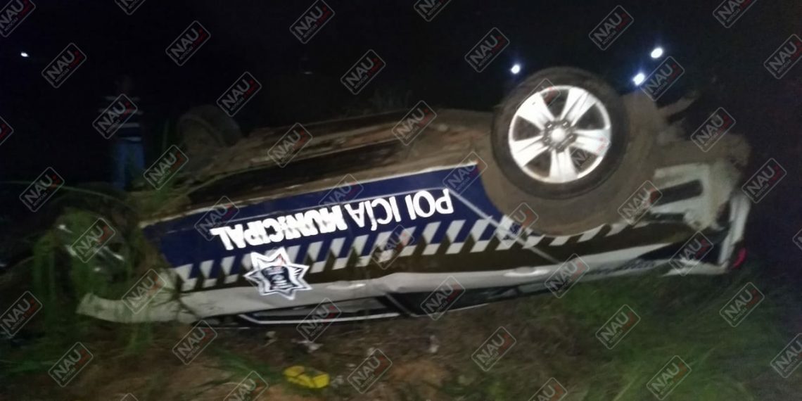 Dos policías lesionados al volcar patrulla de SPM de Tapachula