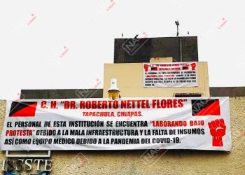 Colocan lonas en el Issste en protesta por no tener insumos para atender a pacientes con Covid-19