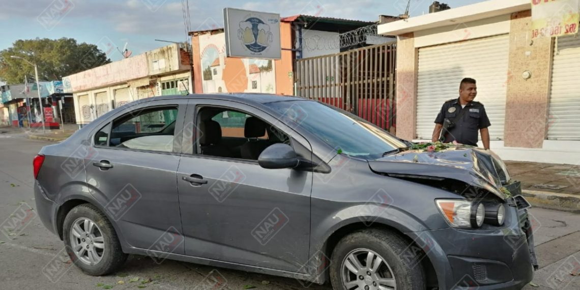 Abandonan un vehículo tras derribar un poste metálico y un árbol de ornato