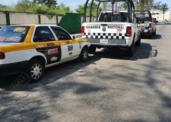 Taxi se impactó contra patrulla de GN en Tapachula