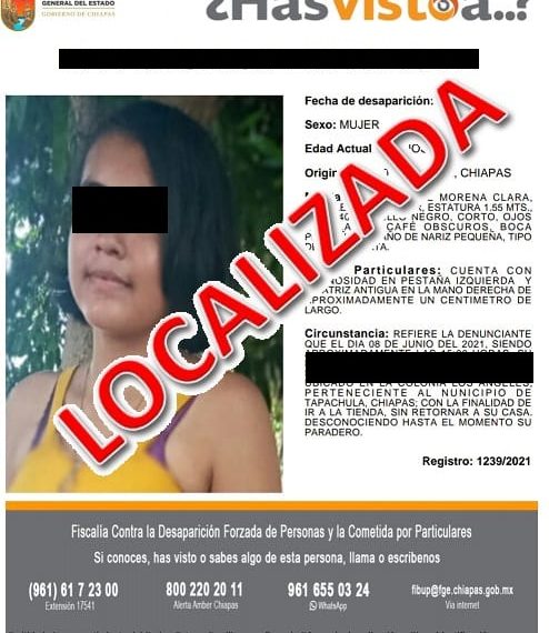 Localiza FGE en Suchiate a menor de edad con reporte de extravío en Tapachula