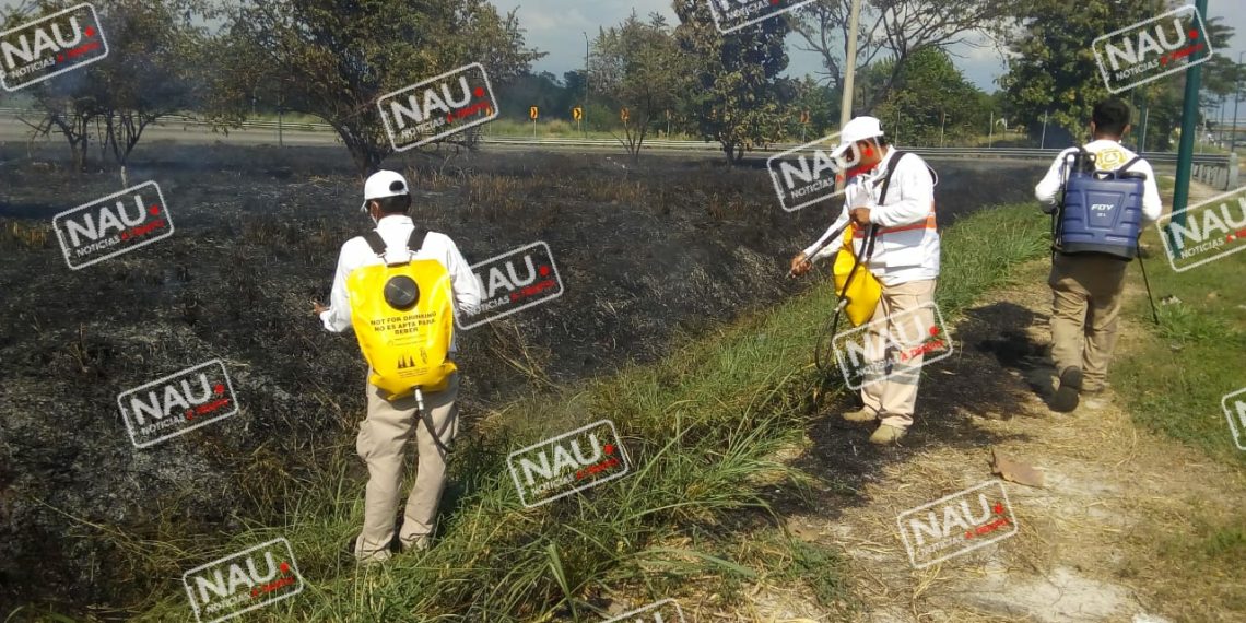 PC de Tuxtla Chico suma esfuerzos para combatir incendio de pastizal.