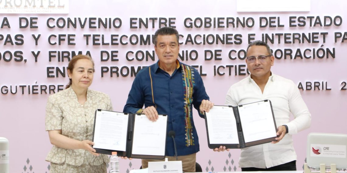 Gobierno de Chiapas, CFE TEIT, Ictiech y Promtel firman convenios que llevan internet a sitios públicos