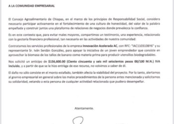 Alertan A La Comunidad Empresarial De Chiapas Sobre Actos Fraudulentos