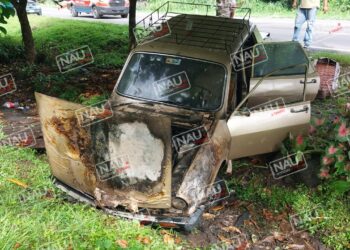 Se incendia vehículo al salirse de la carretera