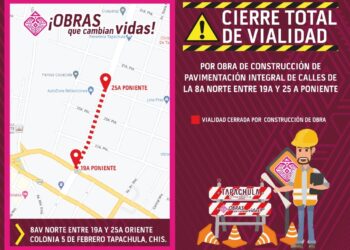 POR OBRA SE CIERRA LA CIRCULACIÓN EN LA 8ª. AVENIDA NORTE ENTRE 19ª. Y 25ª. CALLE PONIENTE
