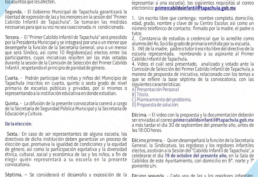 EL AYUNTAMIENTO INVITA A LAS NIÑAS Y NIÑOS DE TAPACHULA A PARTICIPAR EN EL PRIMER CABILDO INFANTIL 2022