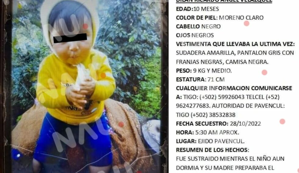 Localizan sin vida a niño de 10 meses en la zona alta de Pavencul