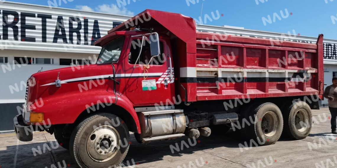 Aseguran 70 trozos de madera que era transportado en un camión de volteo
