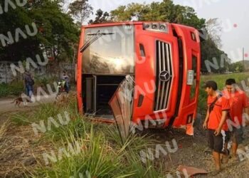 Vuelca camión de la empresa procesa en la carretera TAPACHULA- PUERTO MADERO