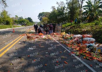 En Metapa vuelca vehículo cargado de verduras