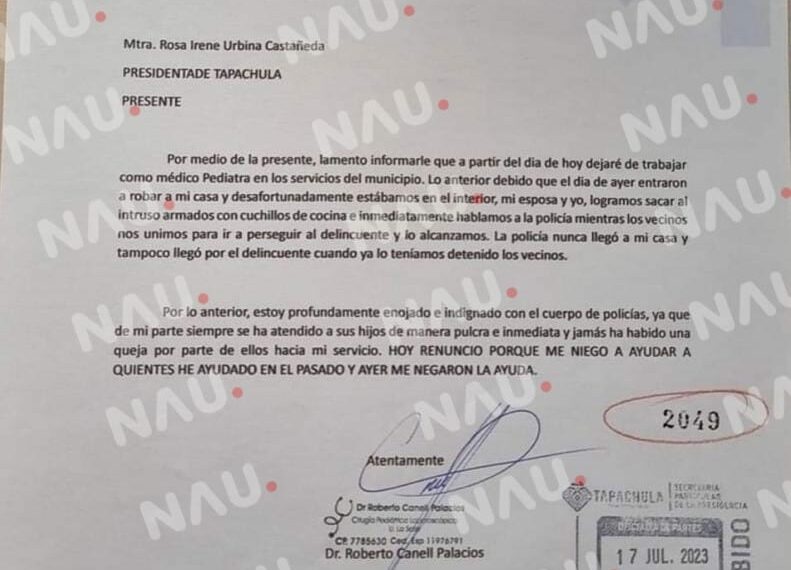 Renuncia médico al sector salud municipal