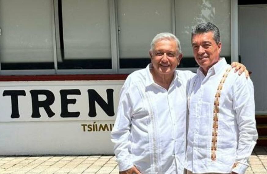 Rutilio Escandón acompaña al presidente AMLO en la Reunión de Supervisión del Tren Maya Tramo 1
