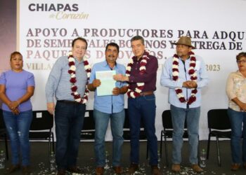 En Villaflores, Rutilio Escandón entrega apoyos a mujeres y hombres productores de ganado ovino y bovino