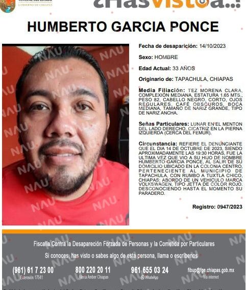 Desapareció y le dijo a sus familiares que iba a vender un carro a Tuxtla Chico