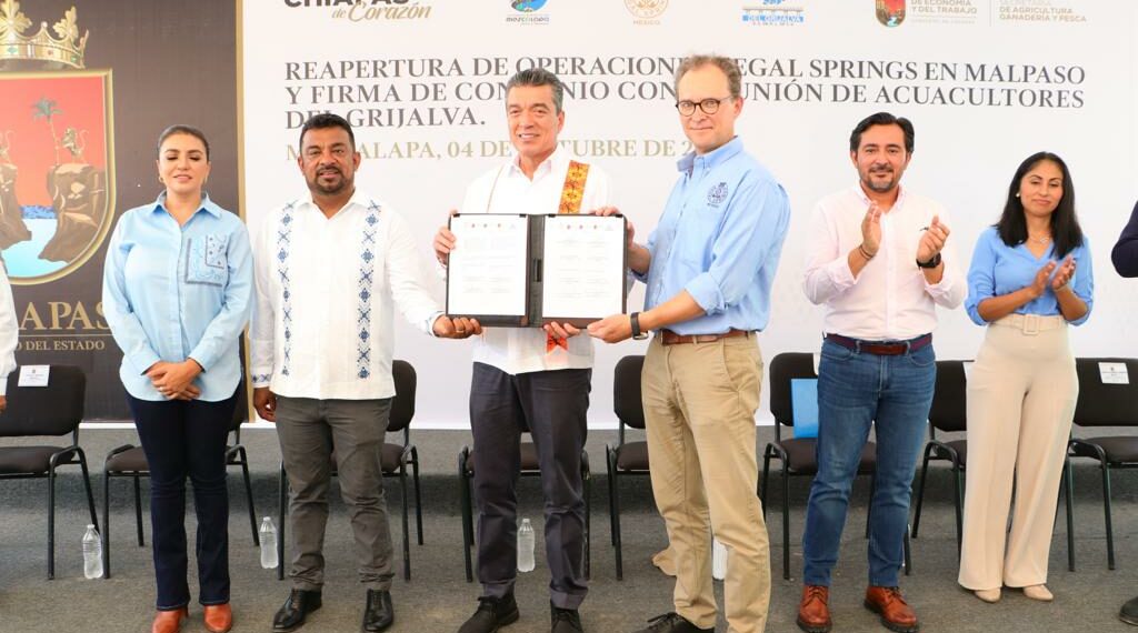 Atestigua Rutilio Escandón reapertura de operaciones de Regal Springs México- Acuagranjas Dos Lagos