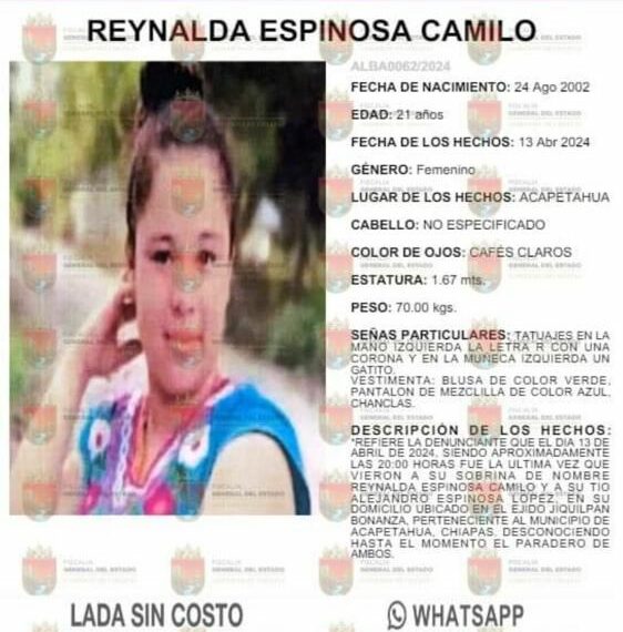 Desaparecen padre e hija en Acapetahua, Chiapas: Familiares solicitan ayuda de la ciudadanía