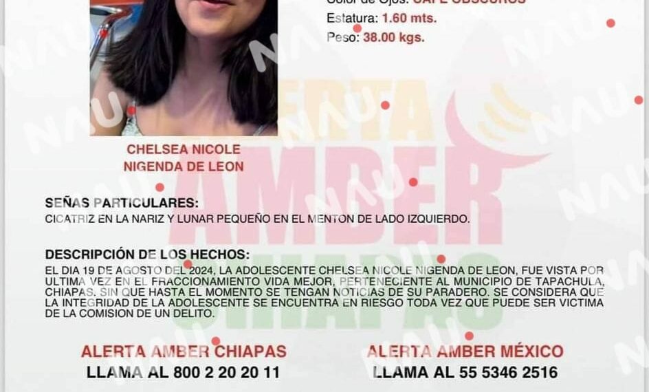 Solicitan Ayuda para Localizar a Menor de 13 Años Desaparecida en Tapachula