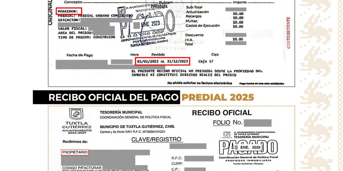 Ayuntamiento de Tuxtla Gutiérrez informa acerca del recibo de pago predial
