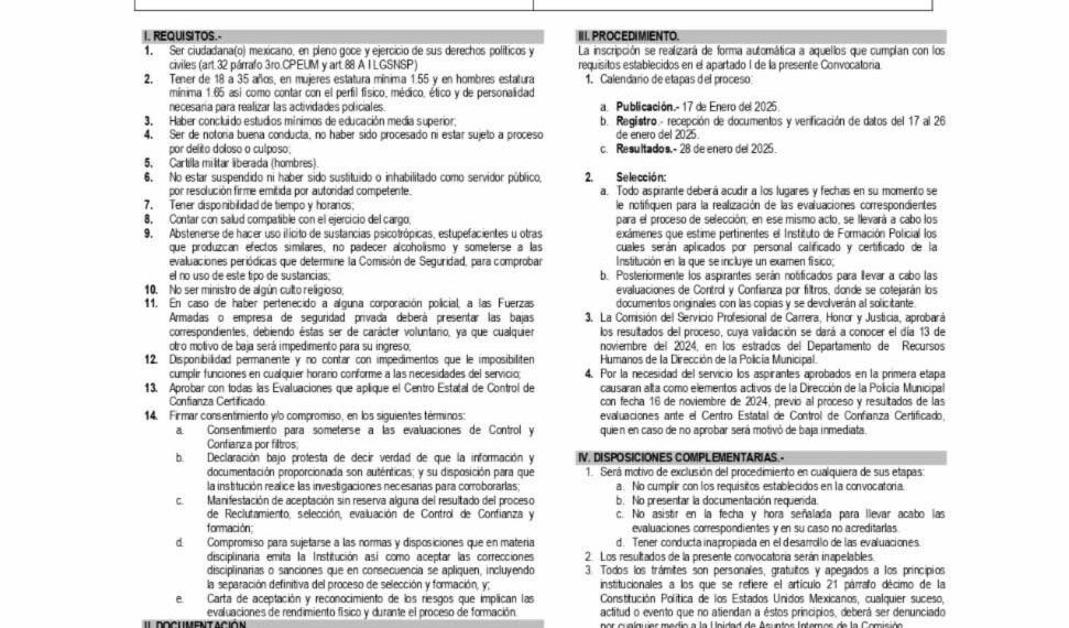 Se emite convocatoria para reclutamiento de elementos de la Dirección de la Policía Municipal de San Cristóbal