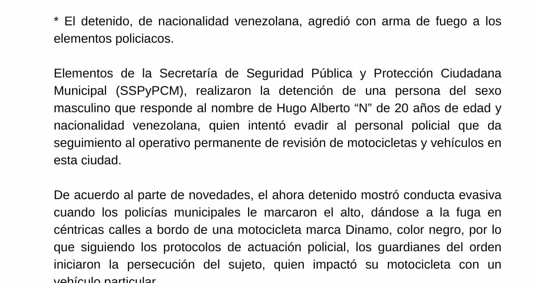 Destacada labor de la Policía Municipal en detención de motociclista armado