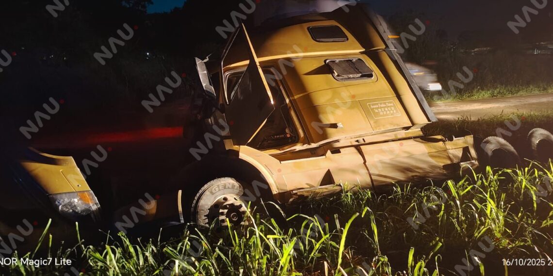 Tracto camión se sale del camino en el libramiento sur; solo daños materiales